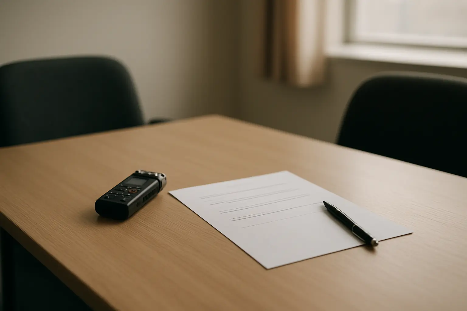 An audio recorder and a signed consent form on a table before a research interview