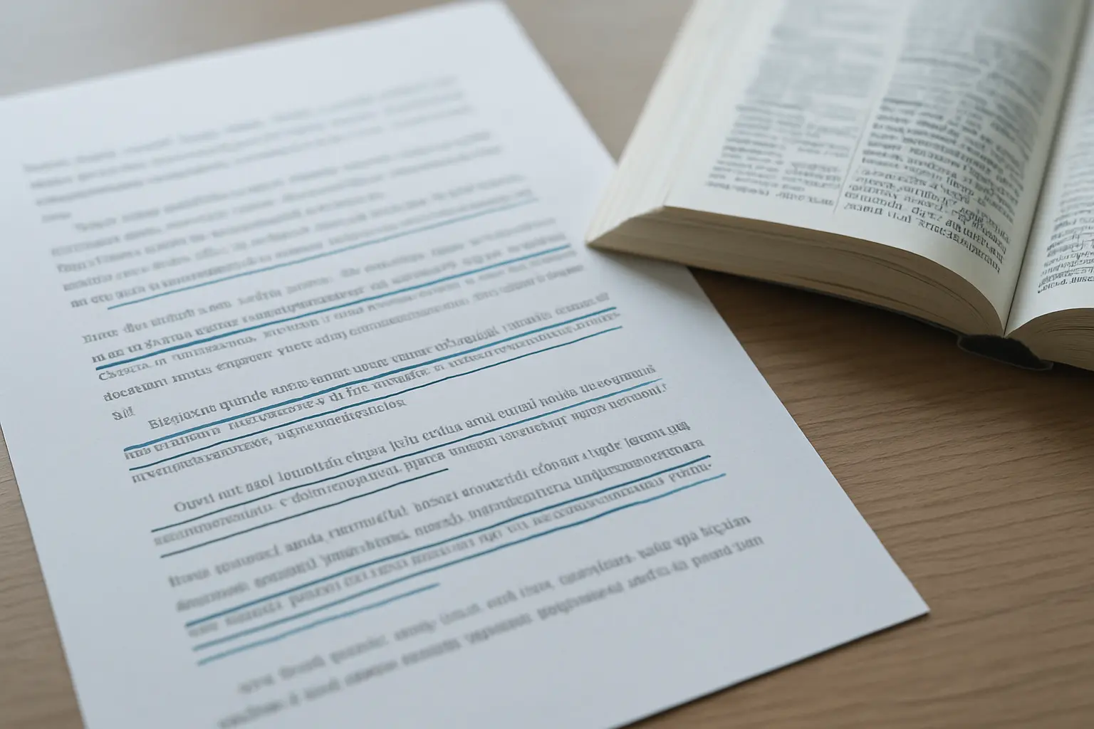 A printed English draft where several grammatically clean sentences are underlined