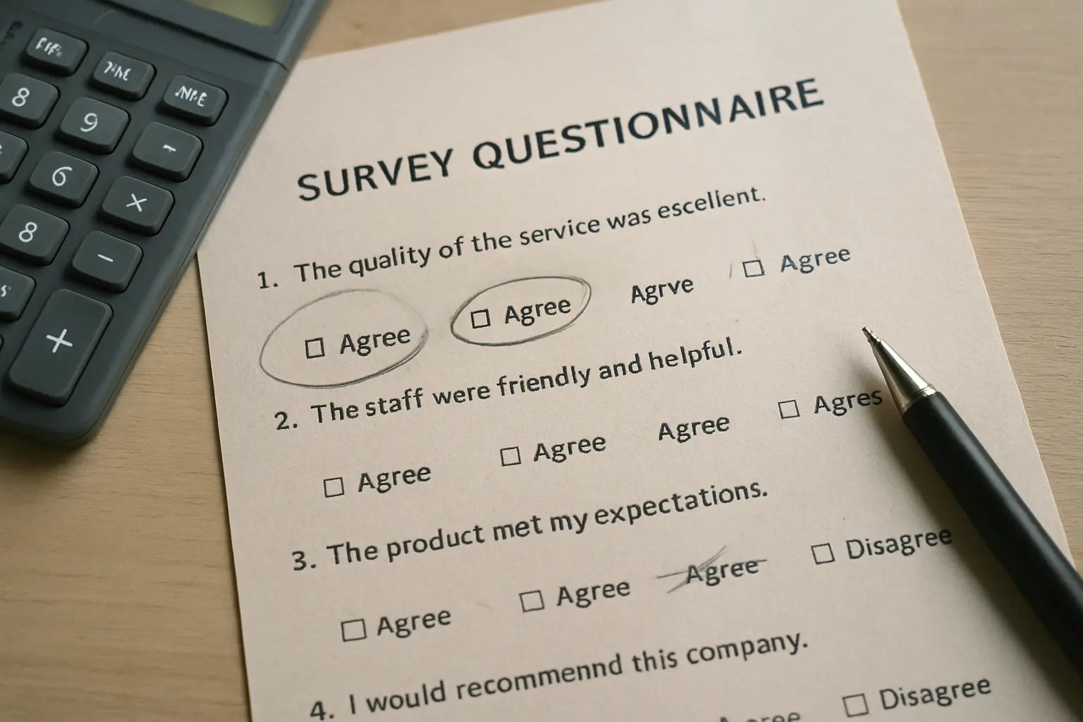 A printed questionnaire with one item struck through during item analysis