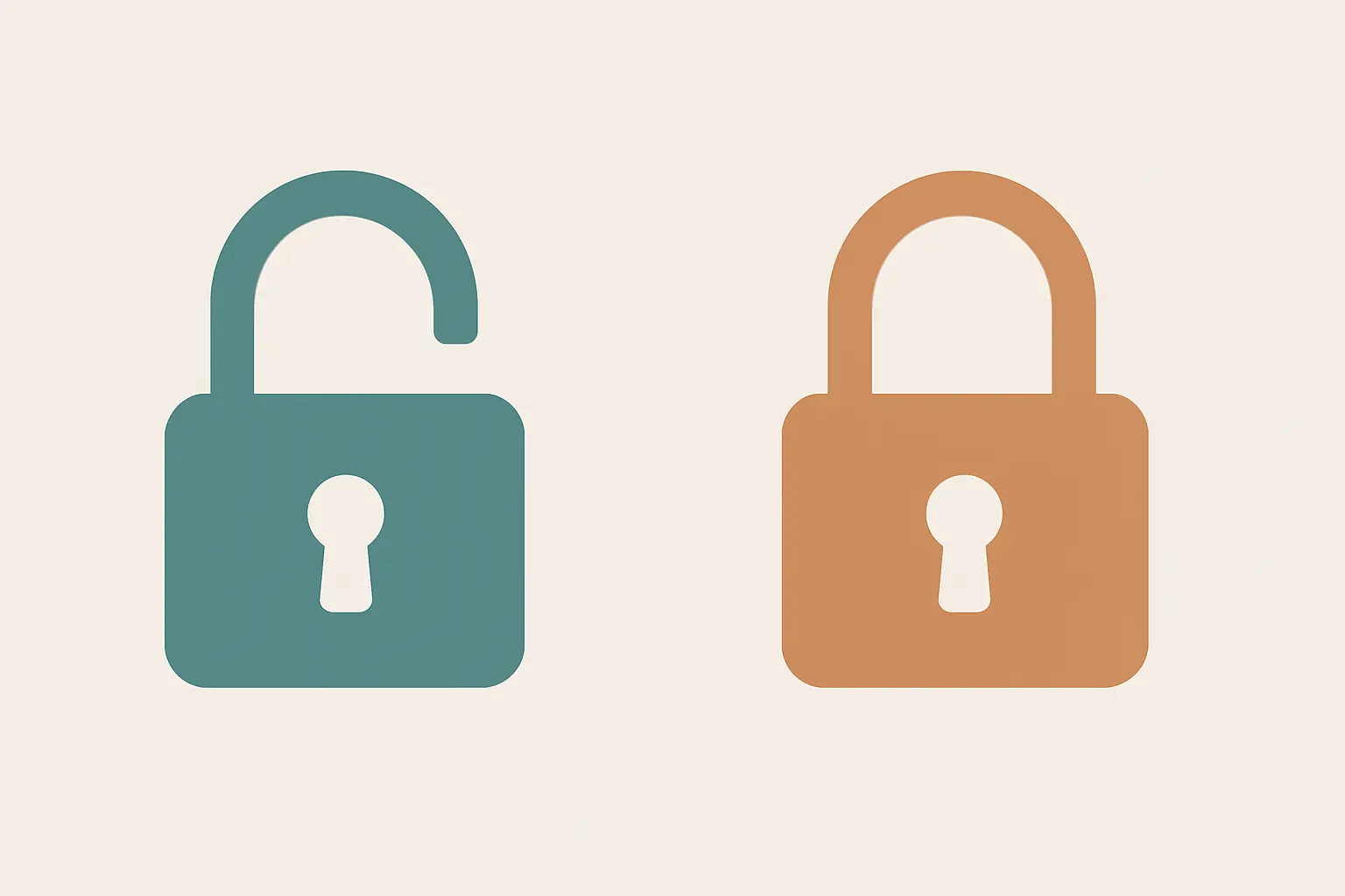 An open padlock beside a closed padlock, representing free versus licensed instruments