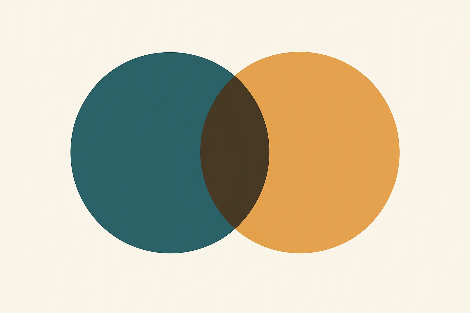 Two overlapping circles with a narrow shaded band between them