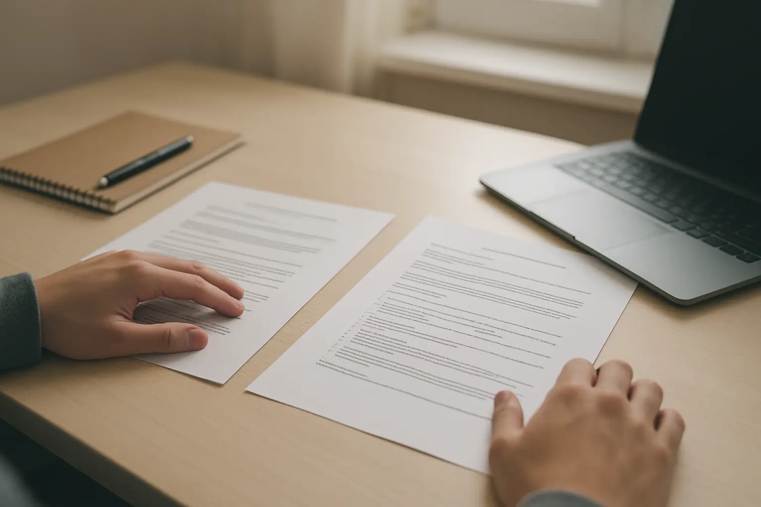 Student comparing two graduate program requirement documents