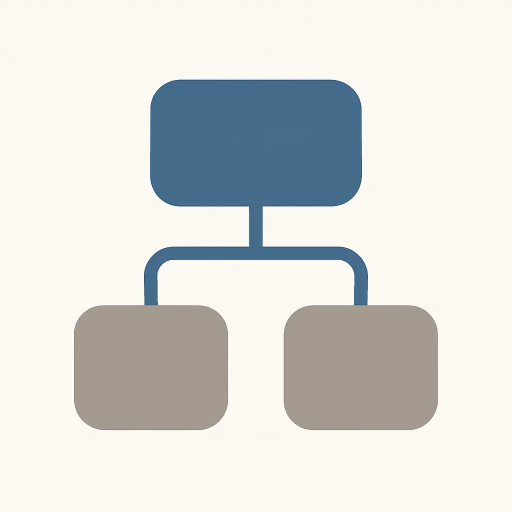 Two products connected upward to a single parent company