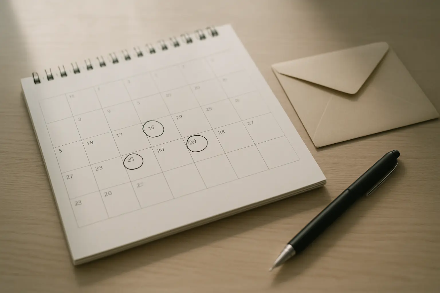 A desk calendar with student aid application deadlines circled in pen