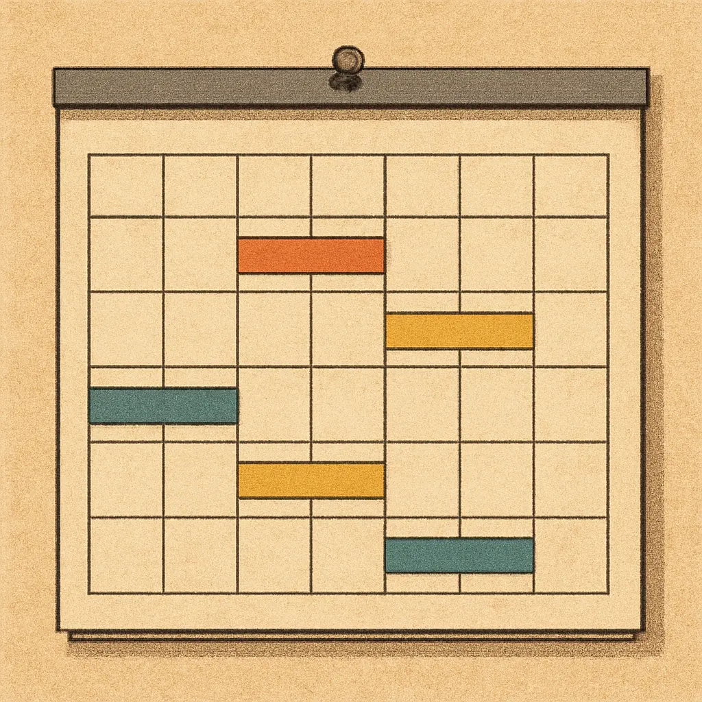Un calendrier avec des étapes de projet de mémoire annotées, représentant l'échéancier d'un projet de mémoire en psychologie