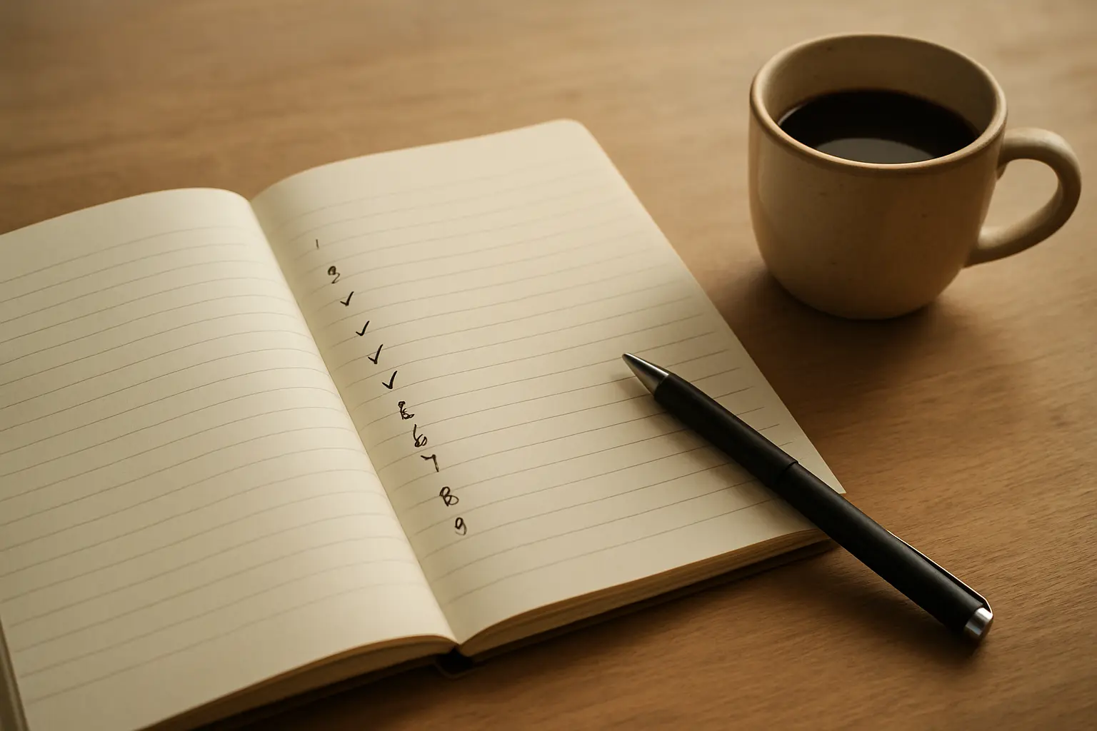 A handwritten shortlist of candidate thesis topics with several ticked off
